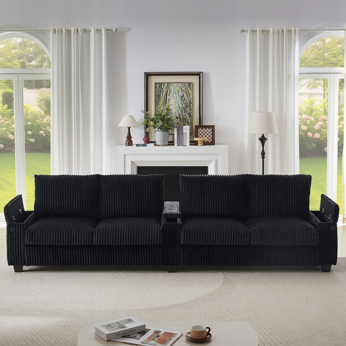 Modern 4 Seater Corduroy Sofa Couch With USB Ports And Hidden Storage