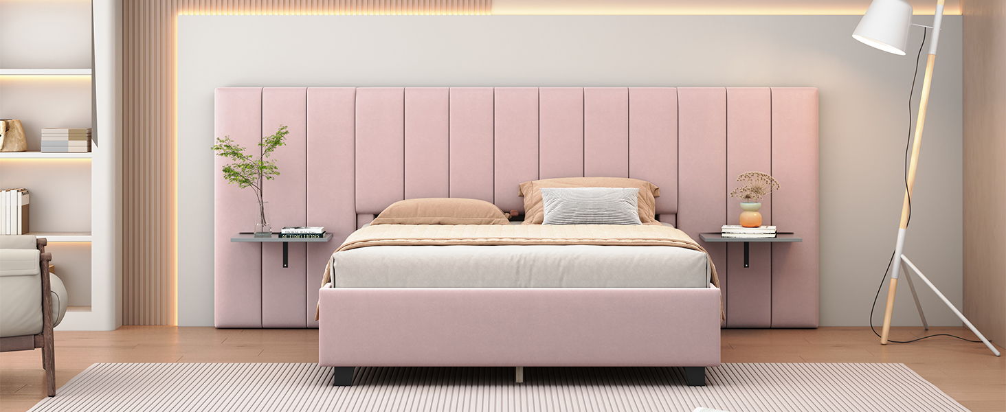 Upholstered Platform Bed With Big Headboard