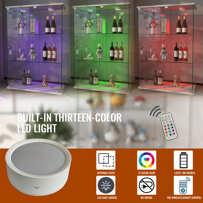 Modern Display Cabinet With LED Lights, Transparent Tempered Glass 2 Door Storage Case With 3 Shelves