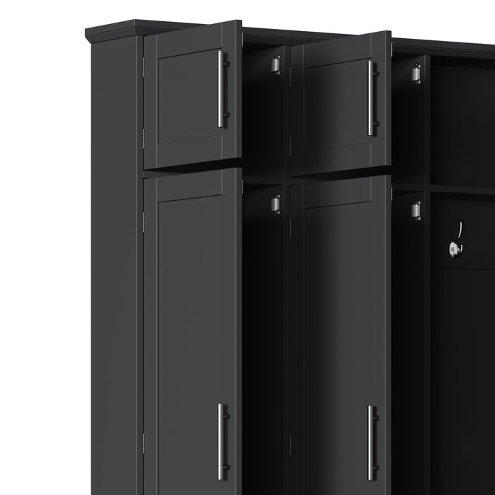 Farmhouse Hall Tree With 4 Hidden Hanging Hooks And 8 Doors