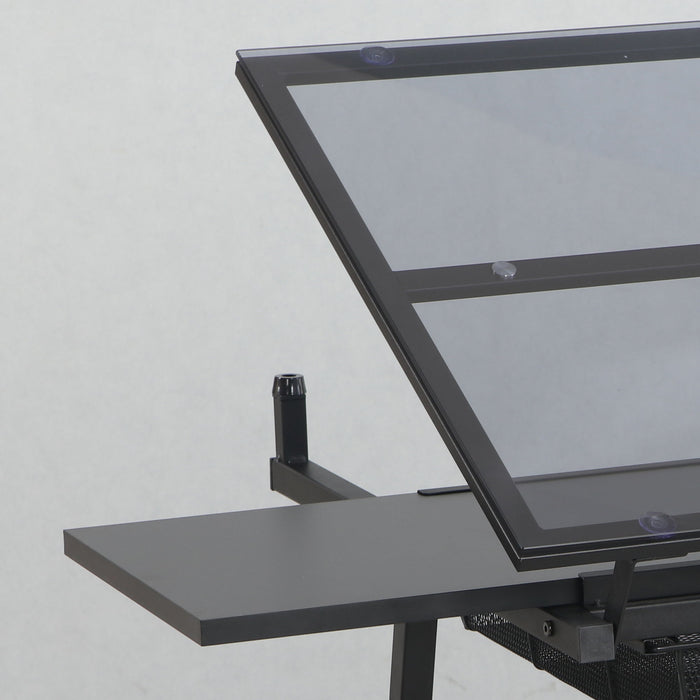Adjustable Tempered Glass Drafting Printing Table With Chair