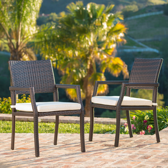 Outdoor Wicker Dining Chair With Water Resistant Cushions (Set of 2) - White / Brown