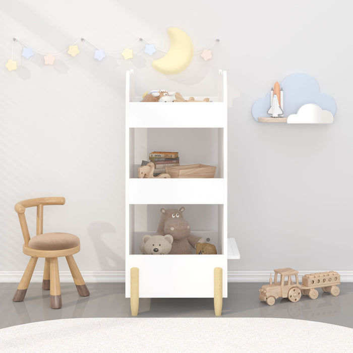 Bear Shaped Bookshelf With Chalkboard Side, 3 Tier Storage Organizer For Playroom - White