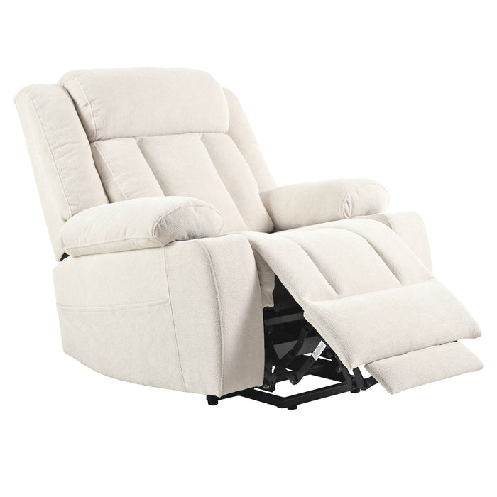 Power Lift Recliner Chair With Extended Footrest, Remote Control, Cup Holders, And Side Pockets