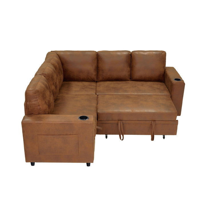 Upholstered L - Shape Sectional Sofa Bed With Pull Out Sleeper And Storage