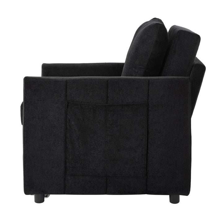 Upholstered Convertible Sleeper Sofa With 5 Position Backrest, Side Pockets, Storage