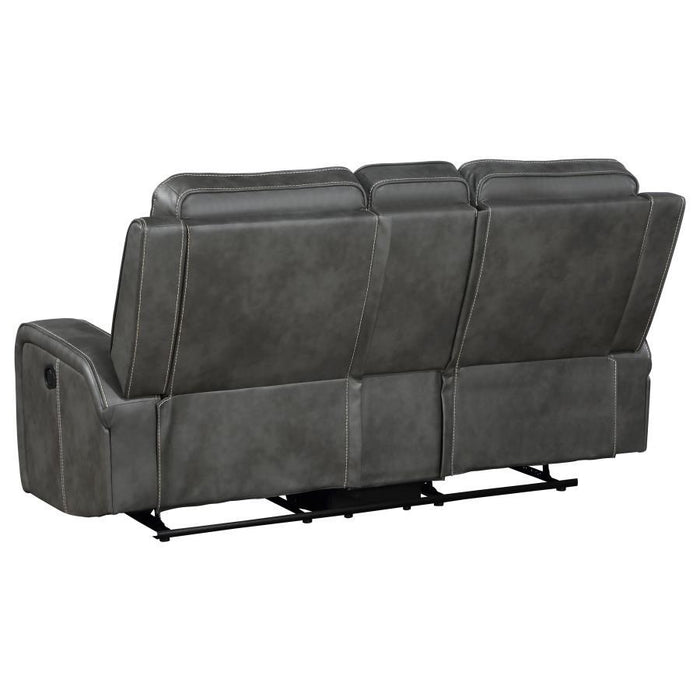 Raelynn - Upholstered Track Arm Motion Loveseat - Gray