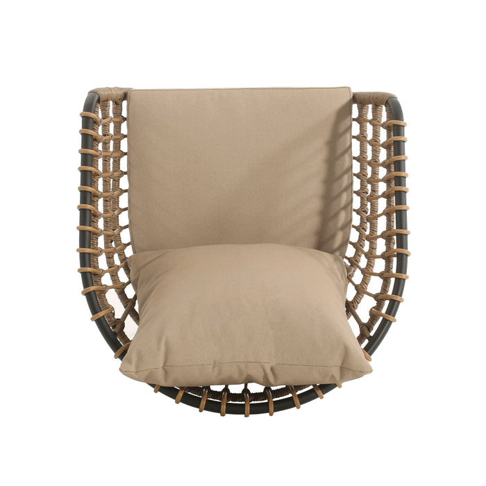 Contemporary Outdoor Patio Chairs With Cushions (Set of 2) - Beige / Black