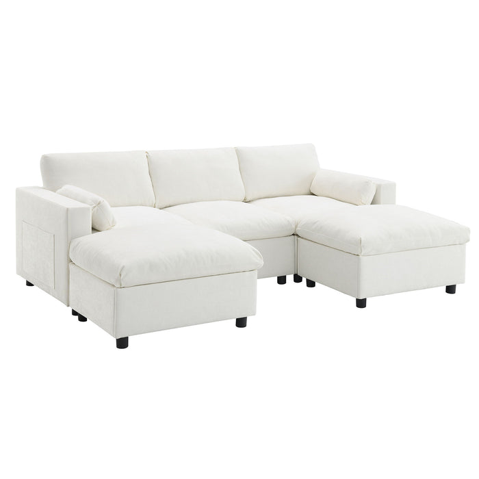Modular Sectional With Storage Pockets, 5 Seat U Shaped Couch Set With Pillows, Free Combination Modern Cloud Sofa With 2 Movable Ottoman