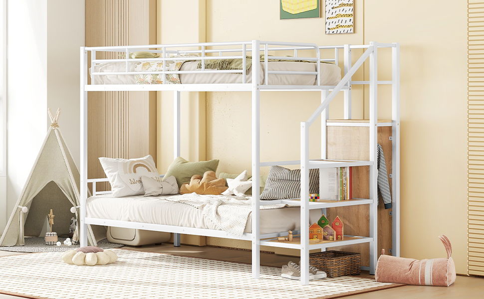 Bunk Bed With Lateral Storage Ladder And Wardrobe