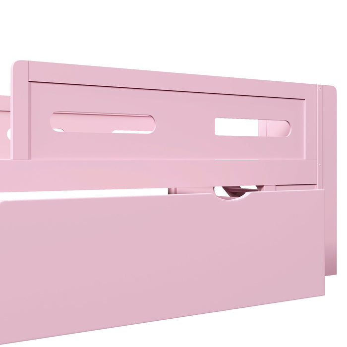 Platform Bed With Guardrail And Drawer