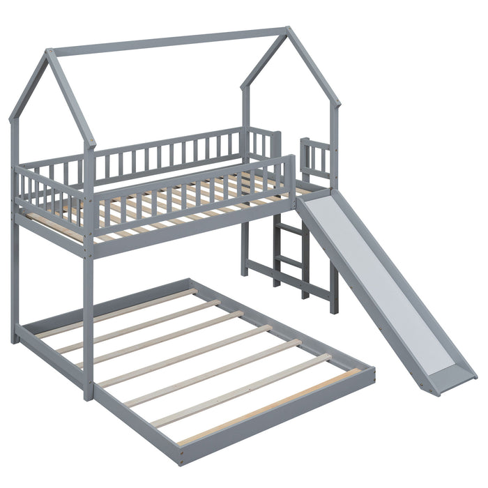 House Bunk Bed With Slide And Built In Ladder