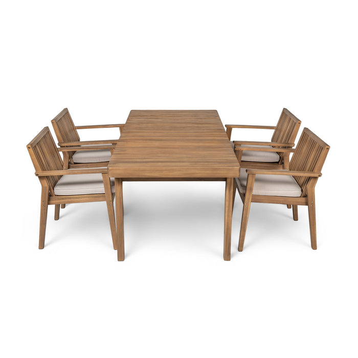 5 Piece Patio Furniture Set Acacia Wood Table And 4 Heavy Duty Cushioned Chairs