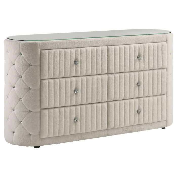 Sonya 4-piece Upholstered Eastern King Bedroom Set Ivory