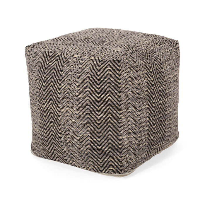 Barracuda - Handcrafted Cotton Pouf With Chevron Pattern - Brown / Beige