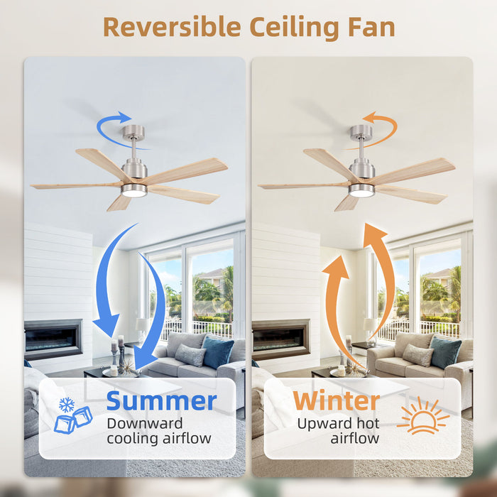 52" Ceiling Fan With Remote Control, Dimmable 3 Color Temperature LED Light, Quiet Reversible DC Motor