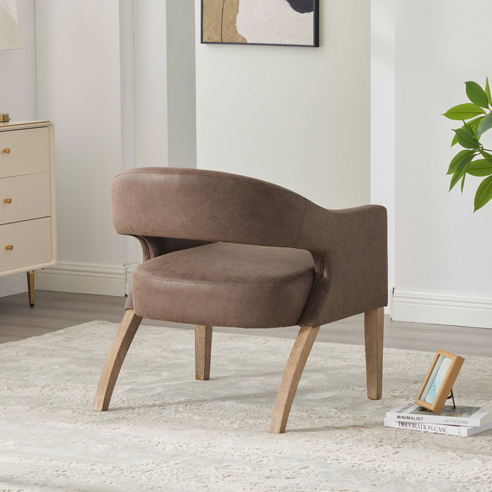 Upholstered Open Back Armchair With Weathered Rubberwood Legs