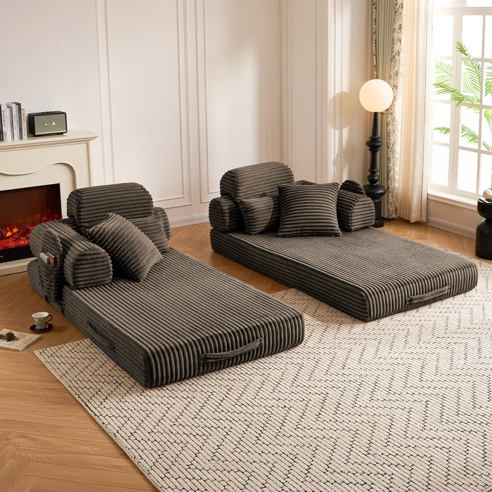 Convertible Sleeper Sofa With & Side Storage Pocket, Foldable Upholstered Couch For Living Room