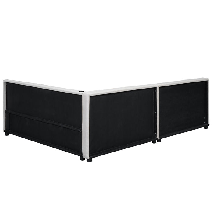 Modern Upholstered Platform Bed With USB Ports And LED Belt