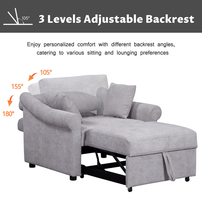 Convertible Sleeper Chair With Adjustable Backrest, 3 In 1 Lounger Chair Turns Into Bed, Single Bed For Living Room