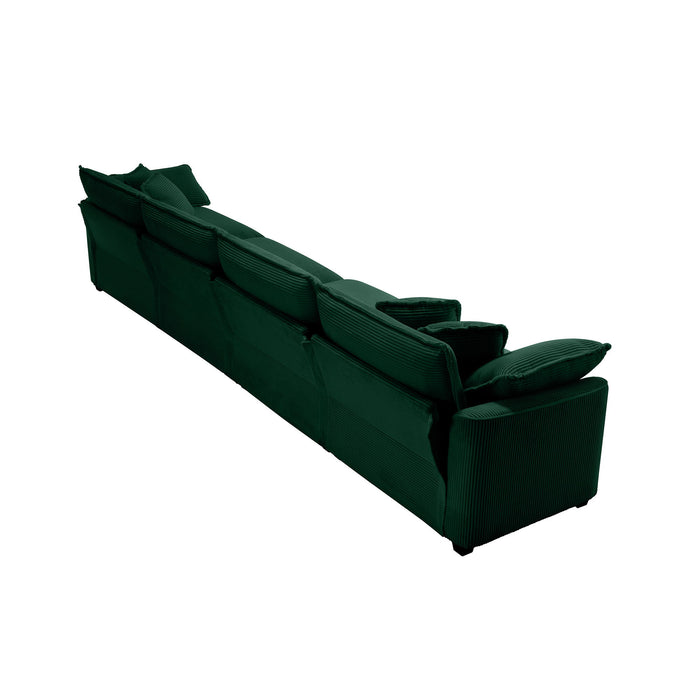 Modern Upholstered 4 Seater Corduroy Fabric Sofa With Arm And Throw Pillows