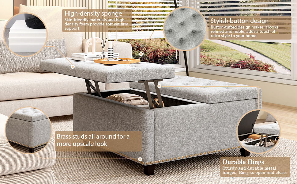 Large Square Storage Ottoman With 2 Storage Doors