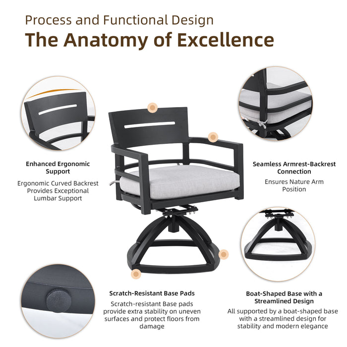 Outdoor Patio Dining Set, Squircle Dining Table, Dining Chairs With Sunbrella Cushions