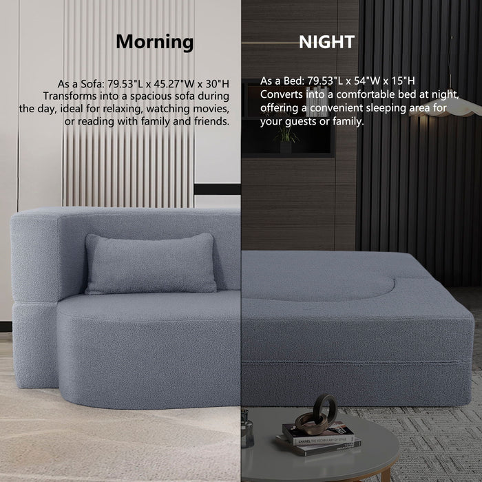 2 In 1 Convertible Full Size Folding Loveseat Couch With Soft Teddy Fabric