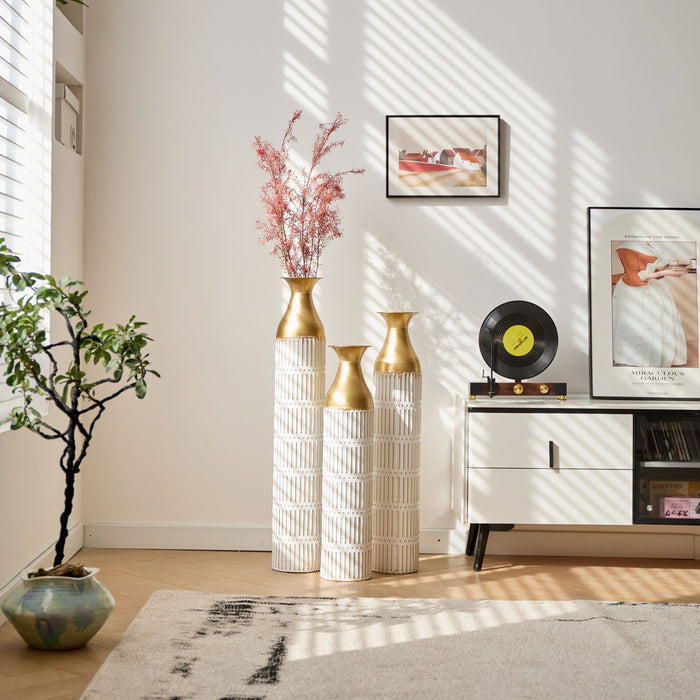 Floor Metal Vases Decorated White Metal Vases (Set of 3) Gorgeous Home Decoration Large Glazed Metal Vases - White