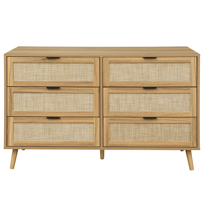 Modern 6 Drawer Dresser Wood Cabinet (Walnut)