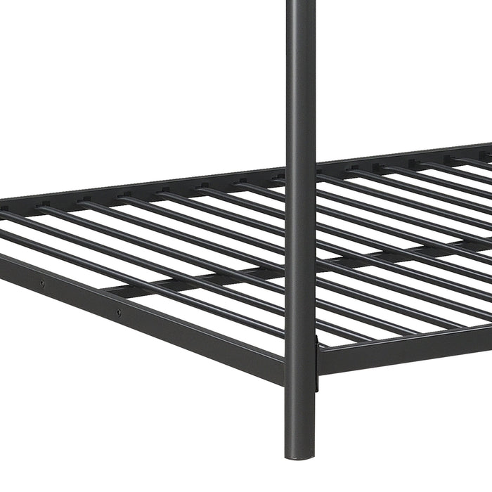 Triple Bunk Bed, Full Size With Sturdy Metal Frame And Safe Stairs - Black