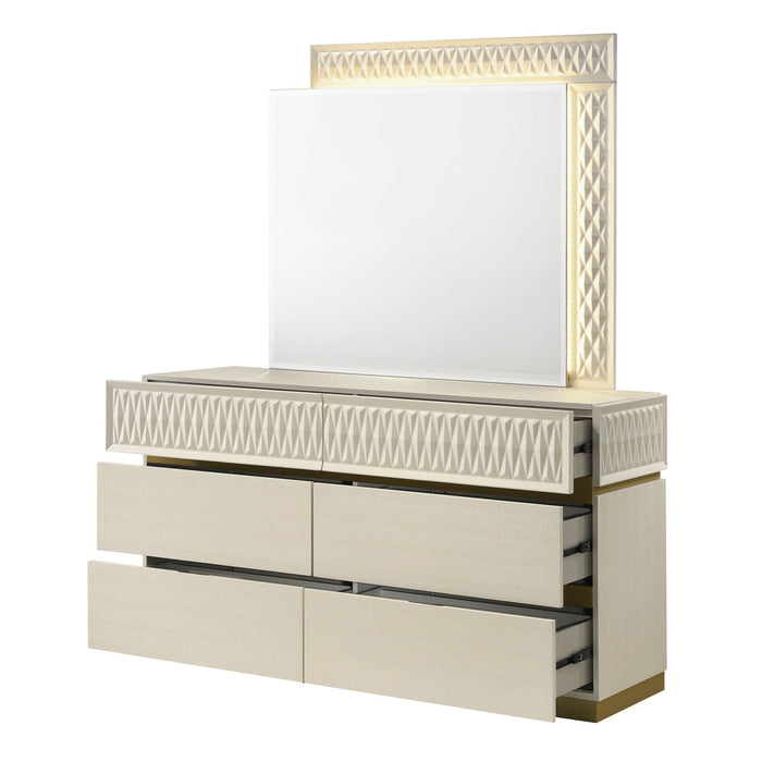 Stanley - LED Bedroom Mirror With Crocodile Texture Frame (Dresser Not Included) - Gray