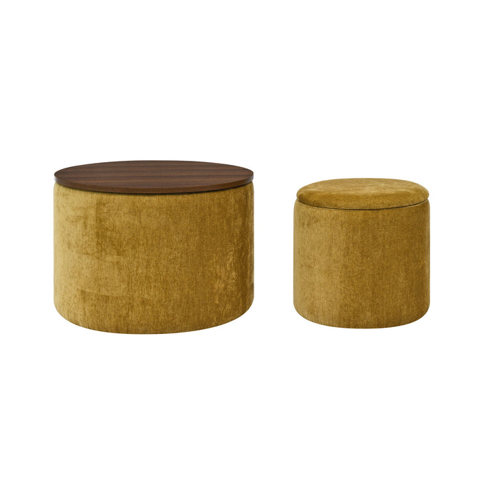 Classic 2 Piece Round Storage Ottoman Set With Drum Shaped Stool