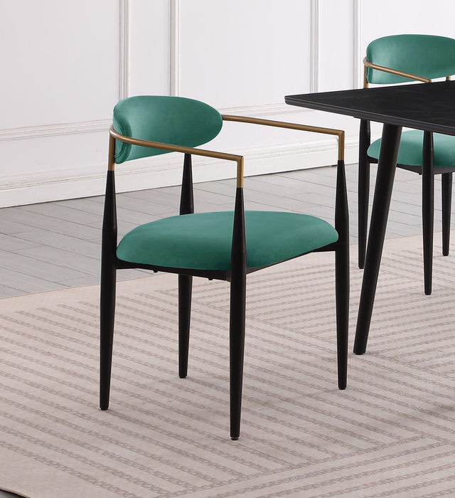 Modern Contemporary 5 Pieces Dining Set Black Sintered Stone Table And Green Chairs Fabric Upholstered Stylish Furniture
