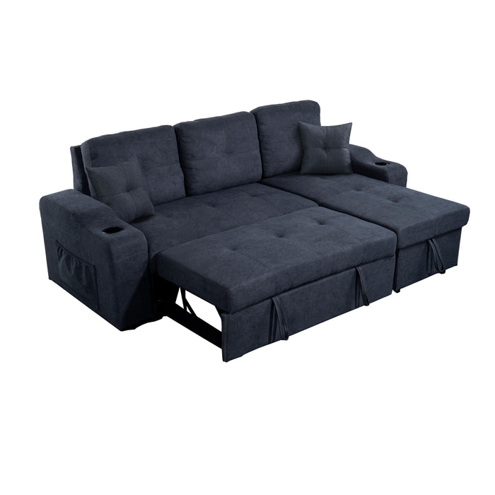 Right Facing Sectional Sofa With Footrest, Convertible Corner Sofa With Armrest Storage, Living Room And Apartment Sectional Sofa, Right Chaise Longue And Dark Gray