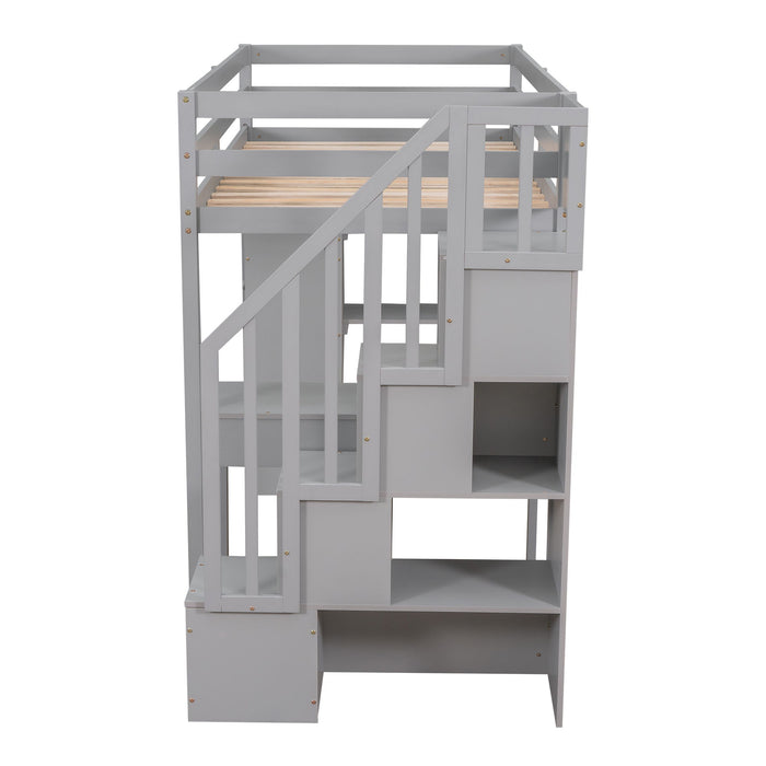 Loft Bed With Storage Drawers, Desk And Stairs With Shelves