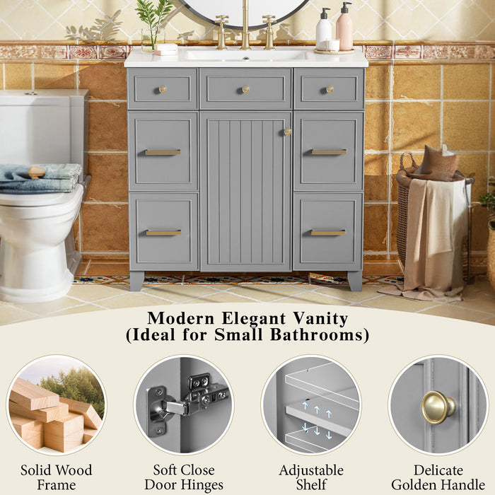 Bathroom Vanity With Ceramic Sink, Soft Close Doors, Adjustable Shelves
