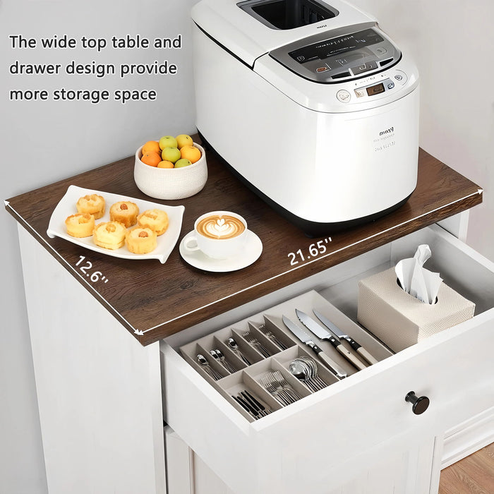 Tilt Out Trash Cabinet With Drawer, 10 Gallon Hamper - White