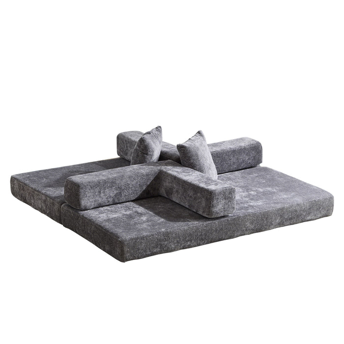 Convertible Floor Sofa Bed With Pillow Back Support Armrest