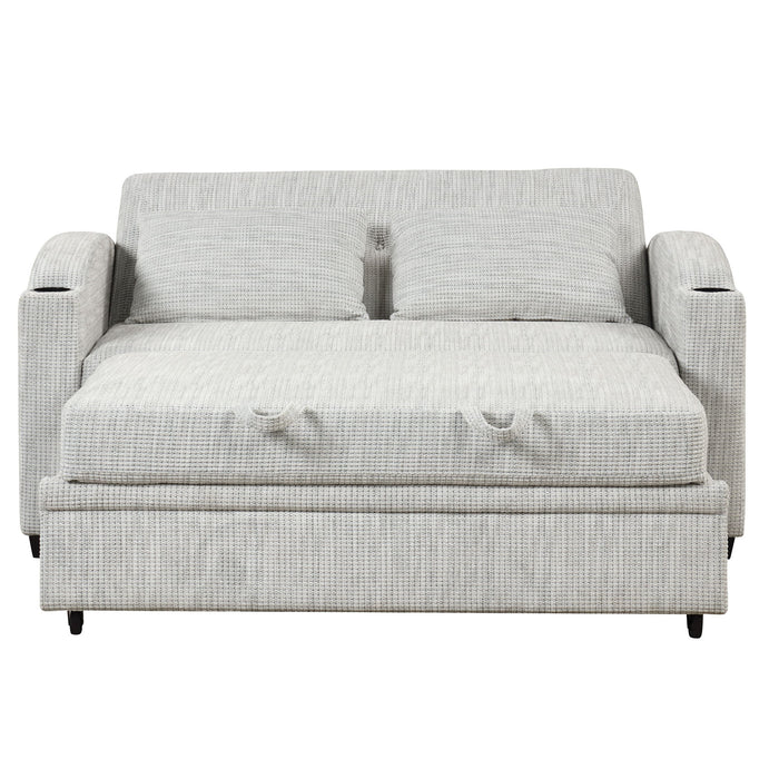 Pull Out Loveseat Sofa With Adjsutable Backrest, 2 Pillows, Cup Holders, USB Ports For Living Room
