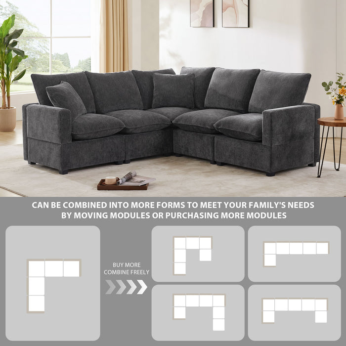 Modern L Shape Modular Sofa, 5 Seat Chenille Sectional Couch Set With 2 Pillows Included, Freely Combinable Indoor Funiture For Living Room, Apartment, Office, 2 Colors
