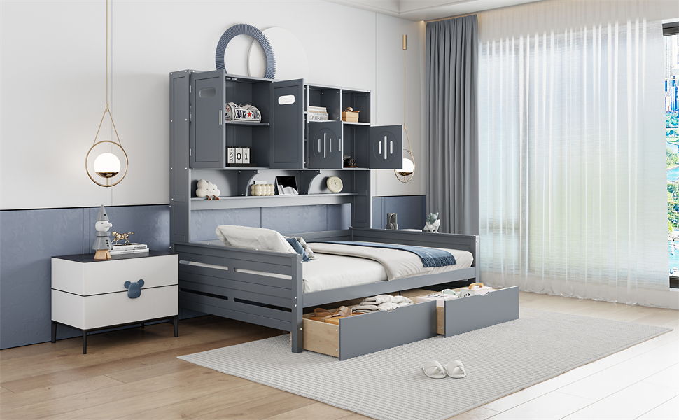 Daybed With All-In-One Cabinet And Shelf