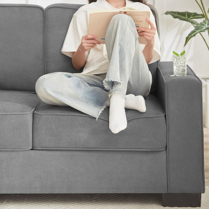 Modern Snowfleece Fabric 3 Seater Sofa With Cup Holder