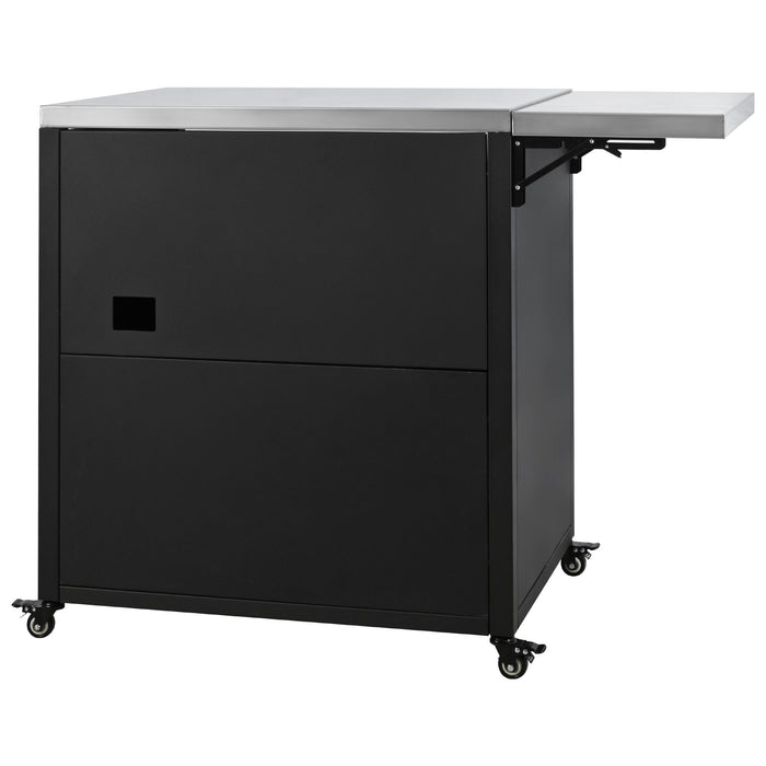 Versatile Outdoor Cabinet With Folding & Expandable Work Surfaces, Ample Storage Space, And Lockable Wheels - Matte Black