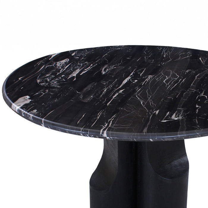 Kinton - Round Dining Table With Natural Marble Top - Black