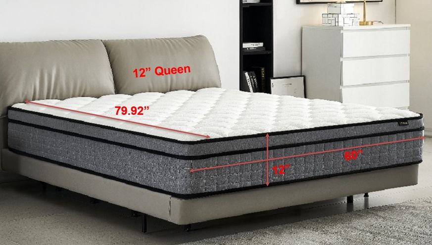 12" Hybrid Pillow Top Mattress A Box With Gel Infused Memory Foam, Breathable And Hypoallergenic, Medium Firm For Lumbar Support