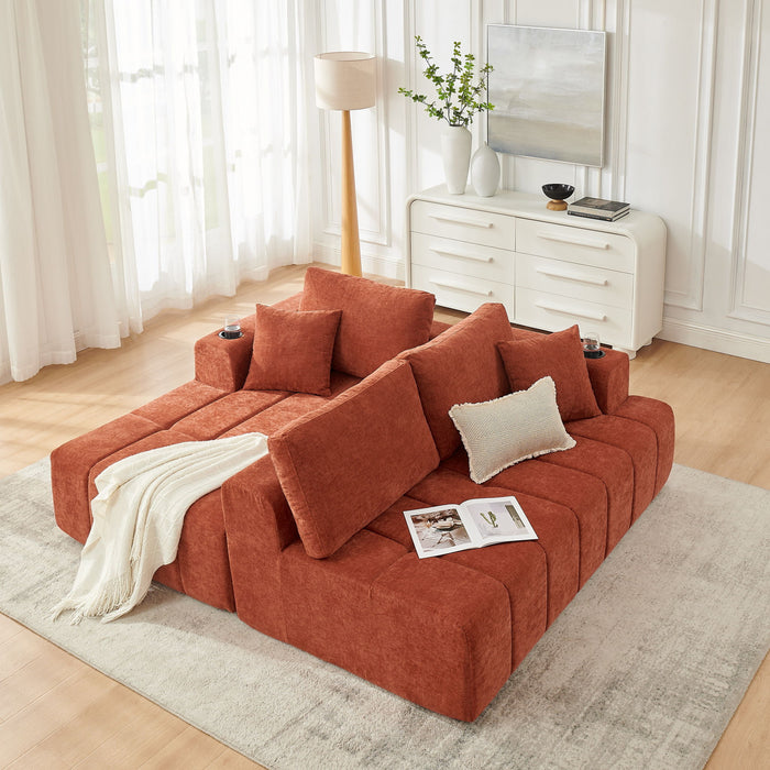 L - Shaped Sectional Sofa With Cup Holders & Side Pockets