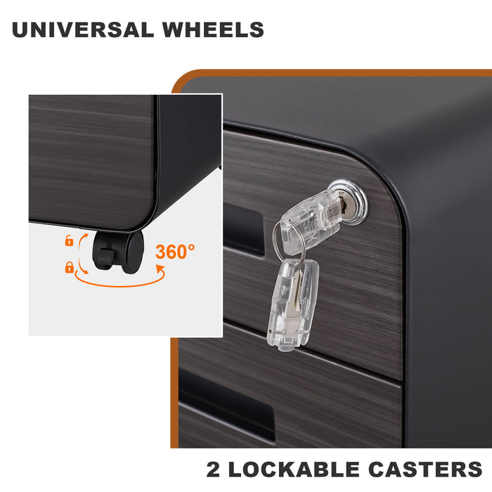 3 Drawer Mobile File Cabinet Under Desk Office, Simple Style Versatile Storage Cabinet For Legal / Letter / A4 Files, 5 Wheel Design Anti-Tilting Cold Rolled Steel Waterproof Moisture-Proof