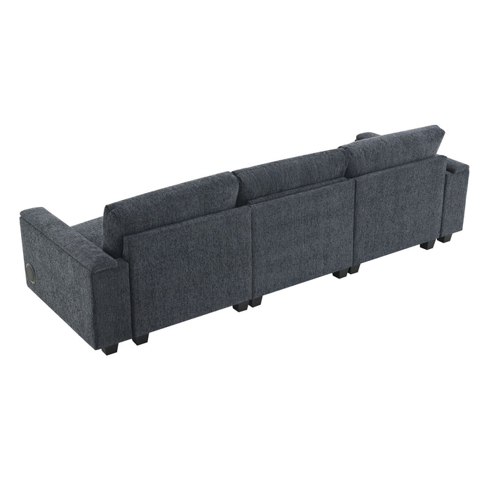 Sectional With Bluetooth Speaker Comfy Cloud Couch Set With Drop Down Table Cup Holders, USB Charger Storage Armrest Wide Seat Sofa