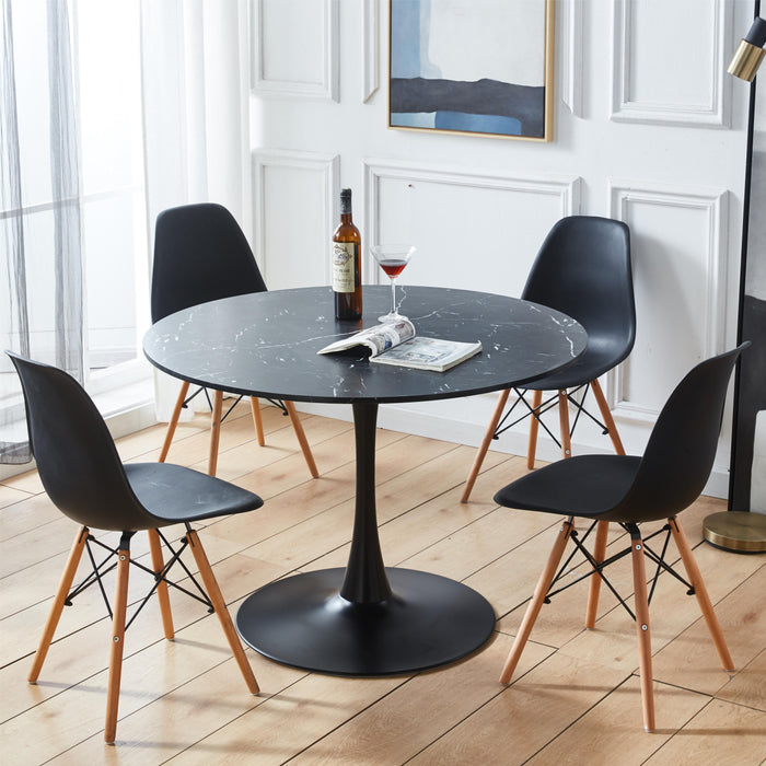 42.1"Black Tulip Table Mid - Century Dining Table For 4 - 6 People With Round MDF Table Top, Pedestal Dining Table, End Table Leisure Coffee Table - Black